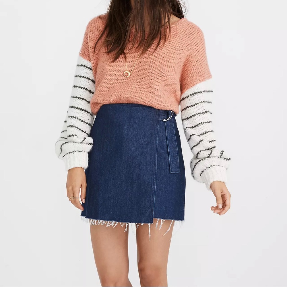 Madewell Denim Raw-Hem Mini Wrap Skirt